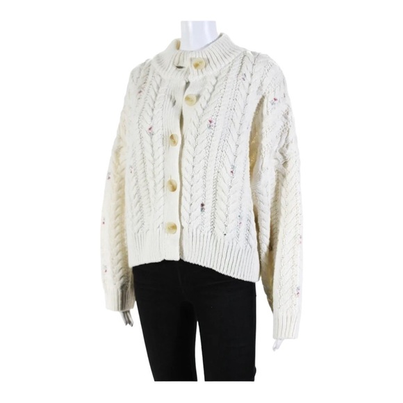 SOMETHING NAVY Cream Embellished Floral Sequin Cable Knit Cardigan XXL - Picture 10 of 13